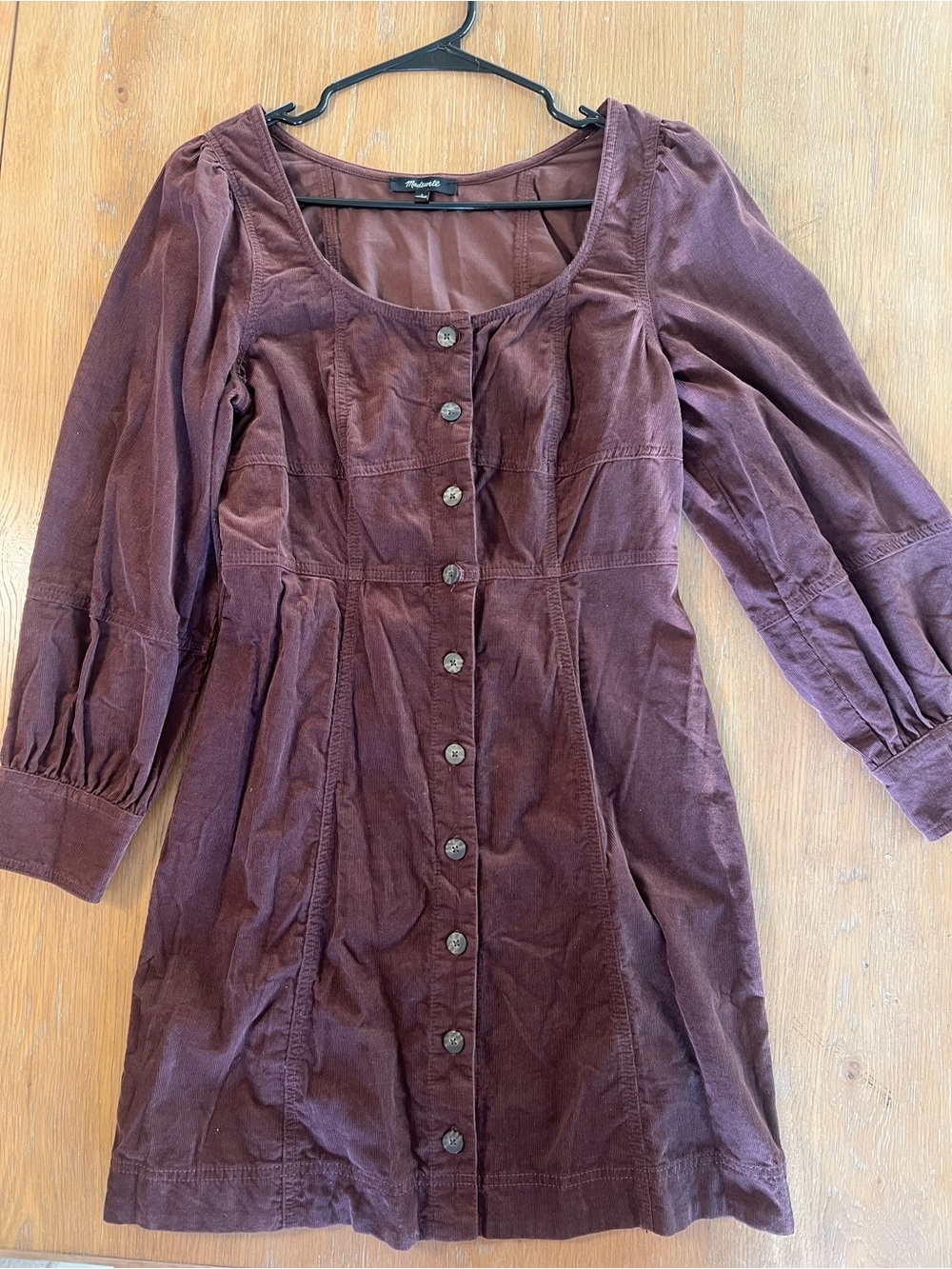 Madewell Button-Front Long Sleeve Dress in Deep Plum